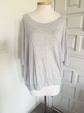 CAbi Light Gray Knit Sweater Off-the-Shoulder Boat Neck Cotton Silk Size Large